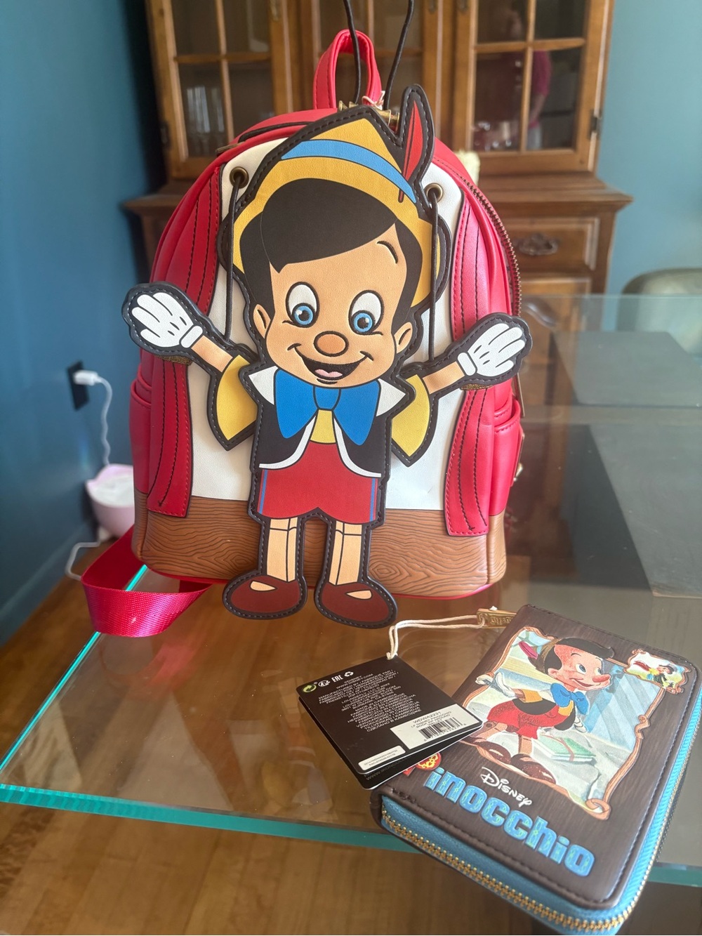 Disney Pinocchio Red Character Backpack with Matching Wallet